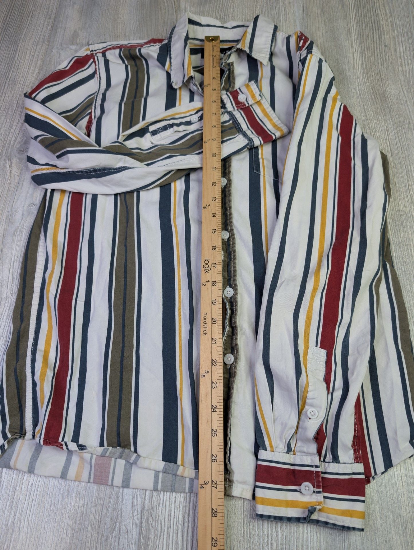 Pacsun Men's Multicolor Vertical Striped Long Sleeve Button-Down Shirt 6