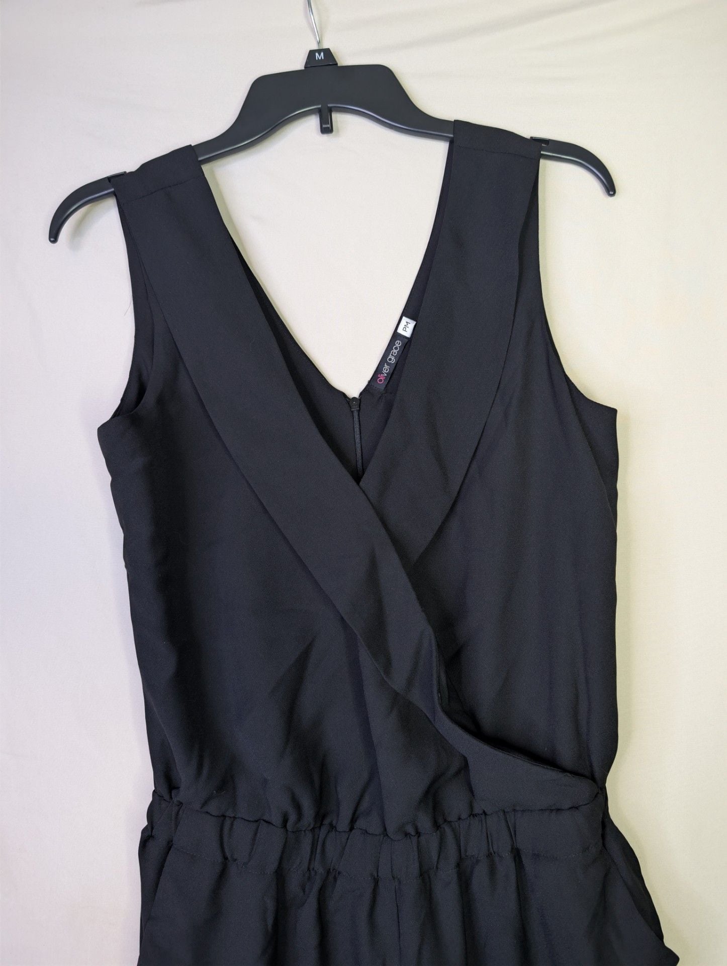 Oliver Grace Women's Black Sleeveless V-Neck Jumpsuit with Elastic Waist, SZ PM 4