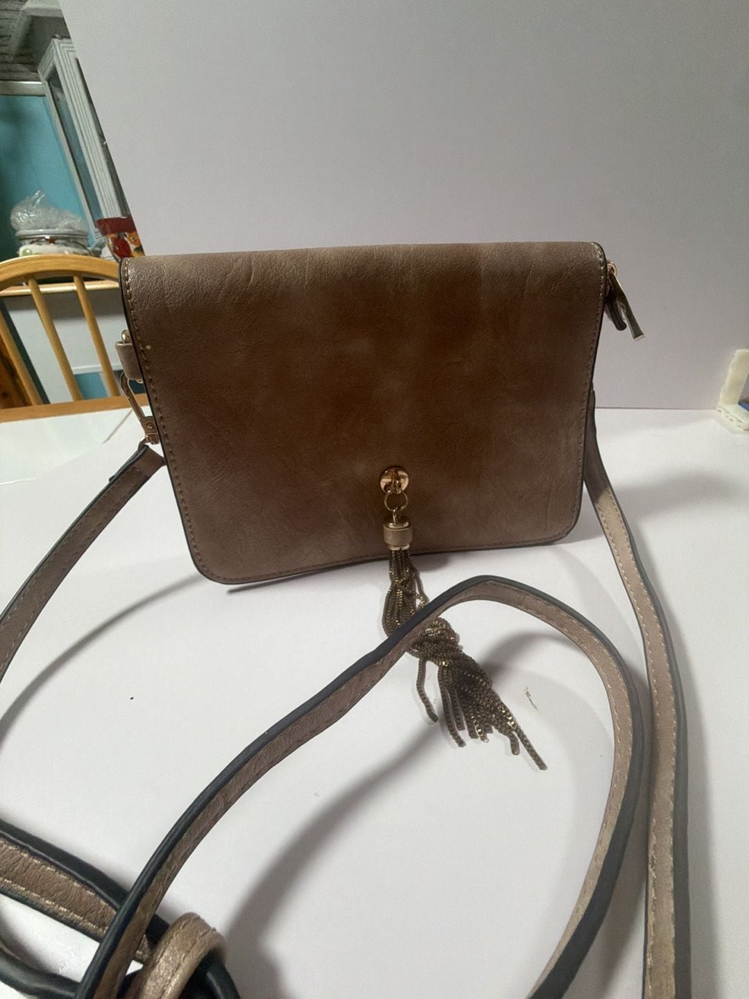 Faux Leather Crossbody Bag with Tassel and Interior Mirror 2