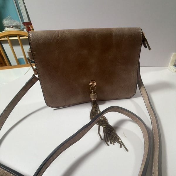 Faux Leather Crossbody Bag with Tassel and Interior Mirror