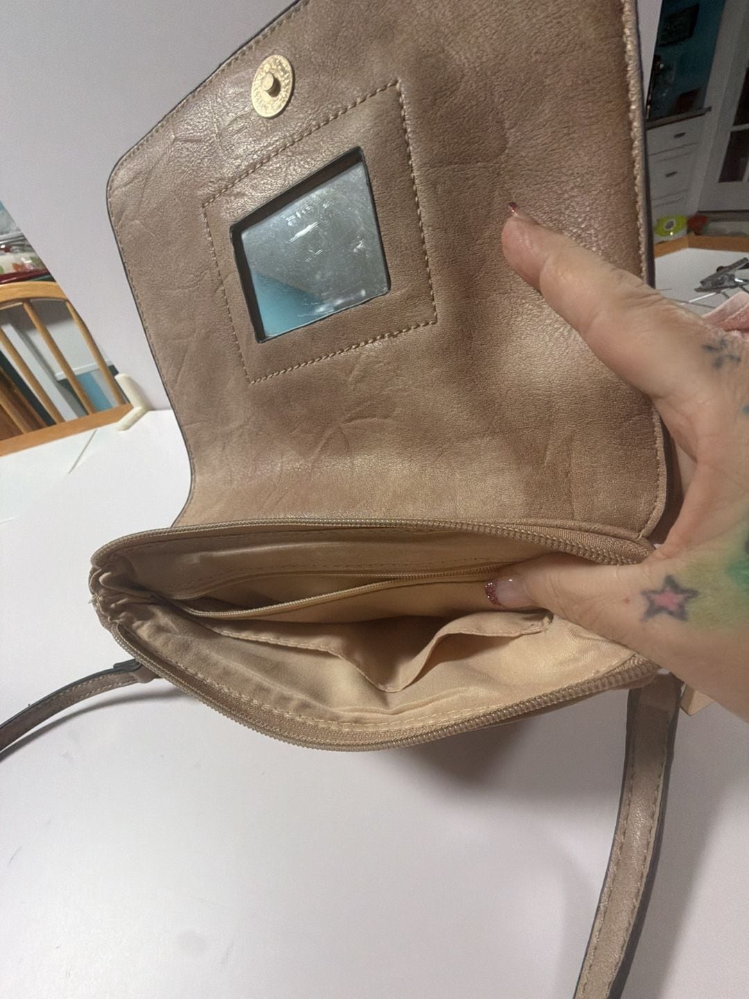 Faux Leather Crossbody Bag with Tassel and Interior Mirror 3