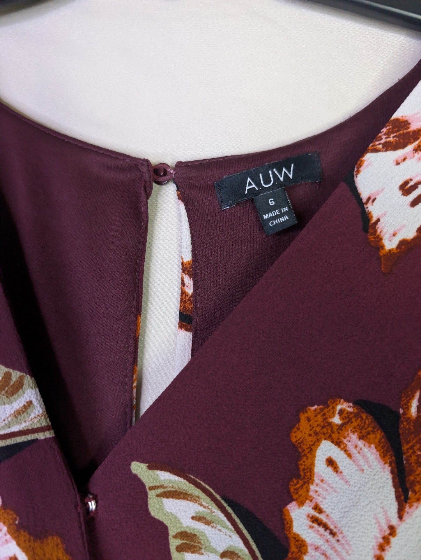 AUW Women's Burgundy Floral Print Faux Wrap Short Sleeve Jumpsuit 2