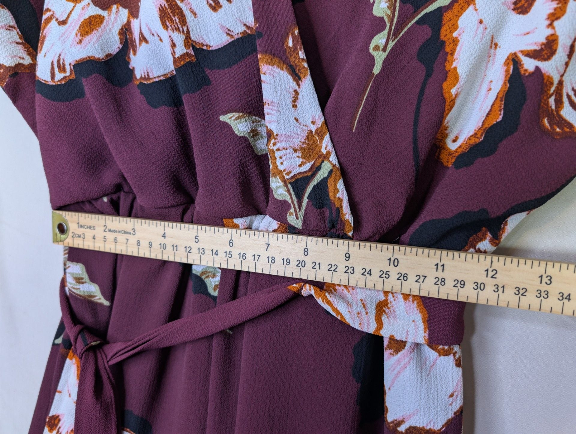 AUW Women's Burgundy Floral Print Faux Wrap Short Sleeve Jumpsuit 3