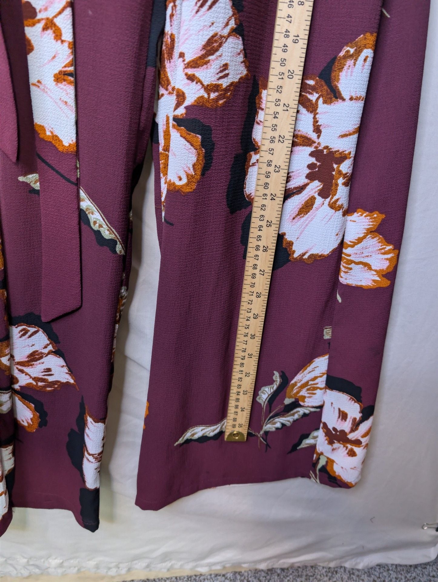 AUW Women's Burgundy Floral Print Faux Wrap Short Sleeve Jumpsuit 6