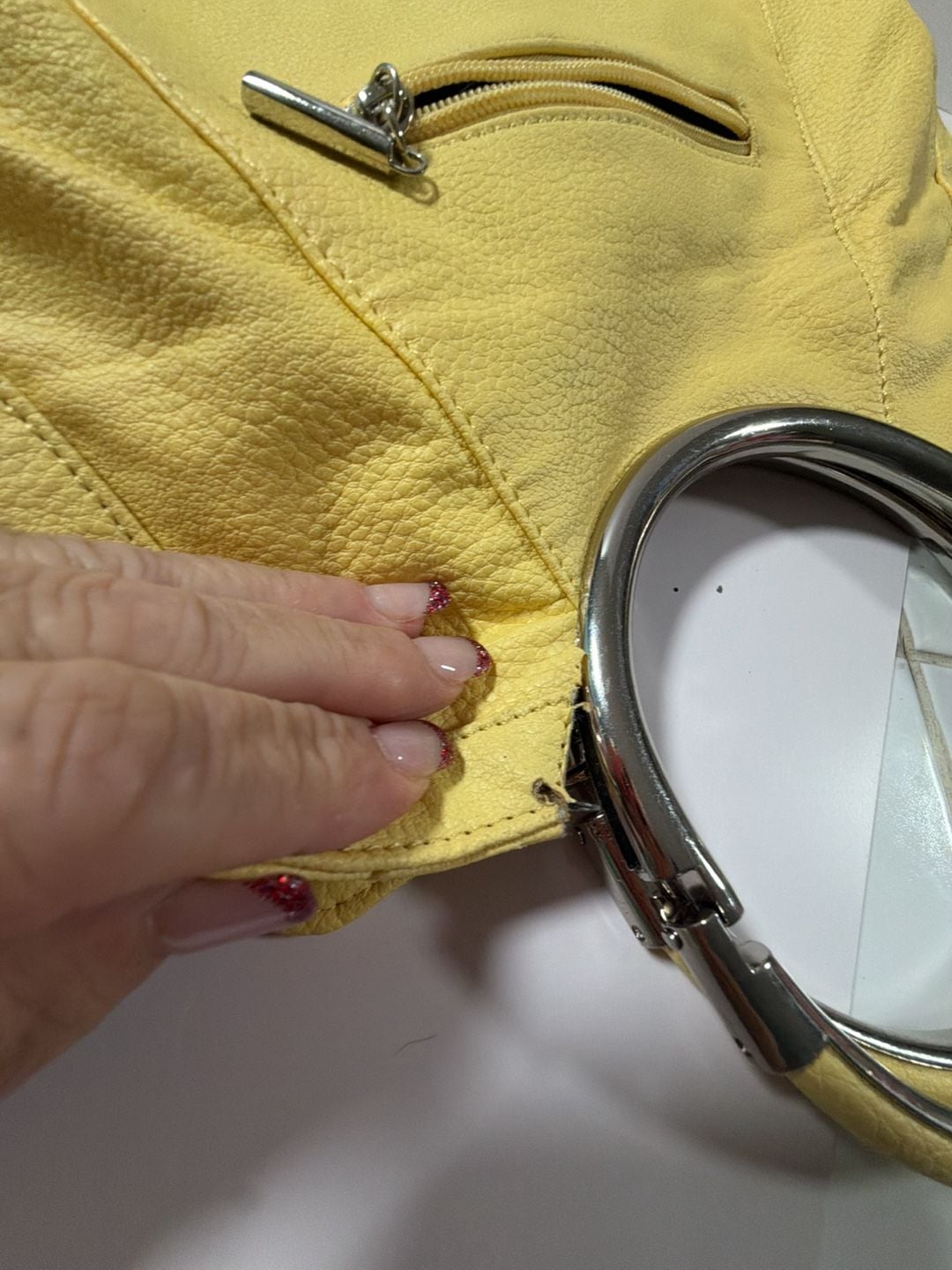 Yellow Pebble Leather and Snake Print Hobo Handbag with Silver-Tone Metal Ring Handles 4