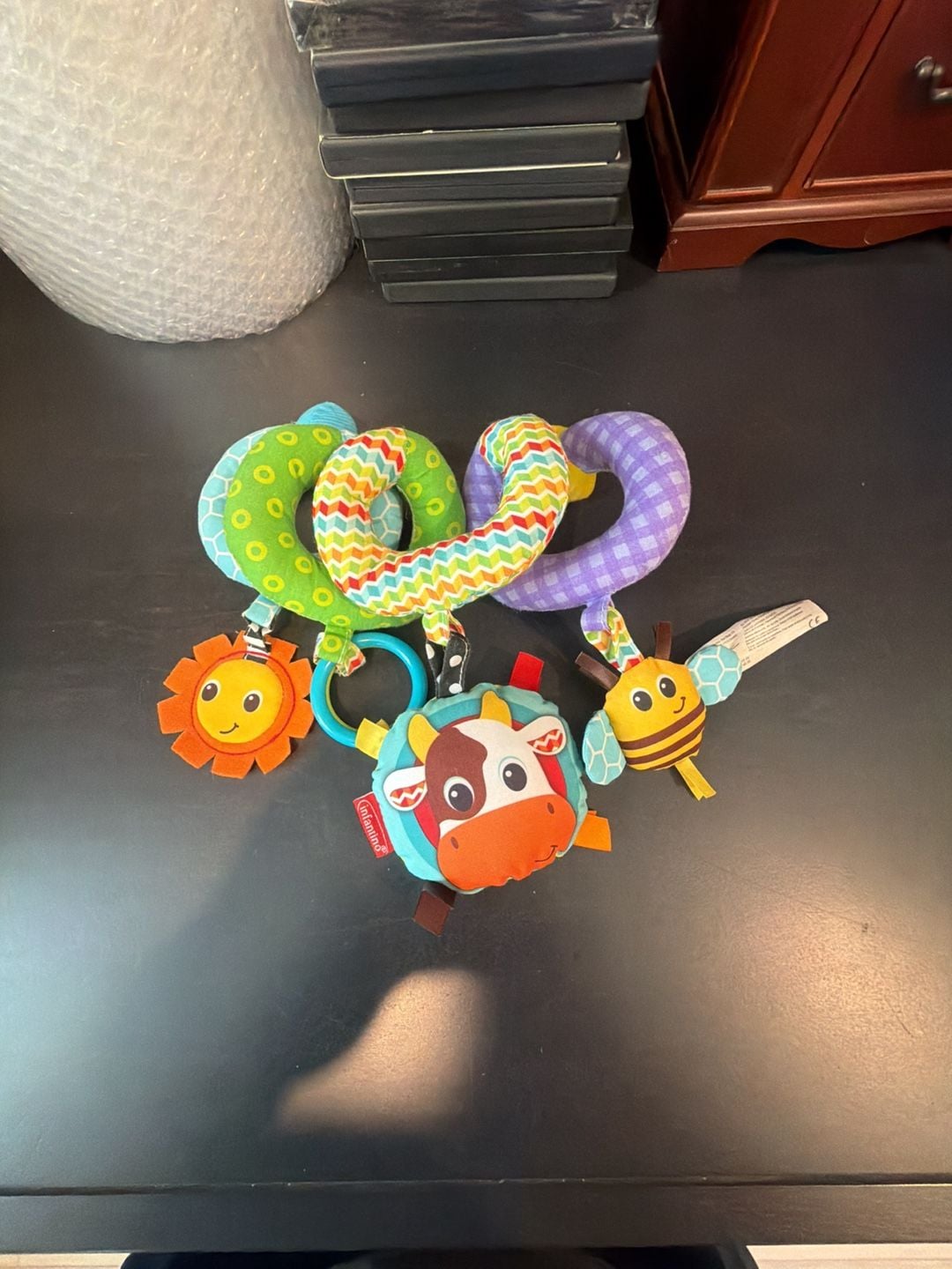 Infantino Spiral Activity Toy Farm Fun with Cow, Pig, Bee, and Sun Rattles 1