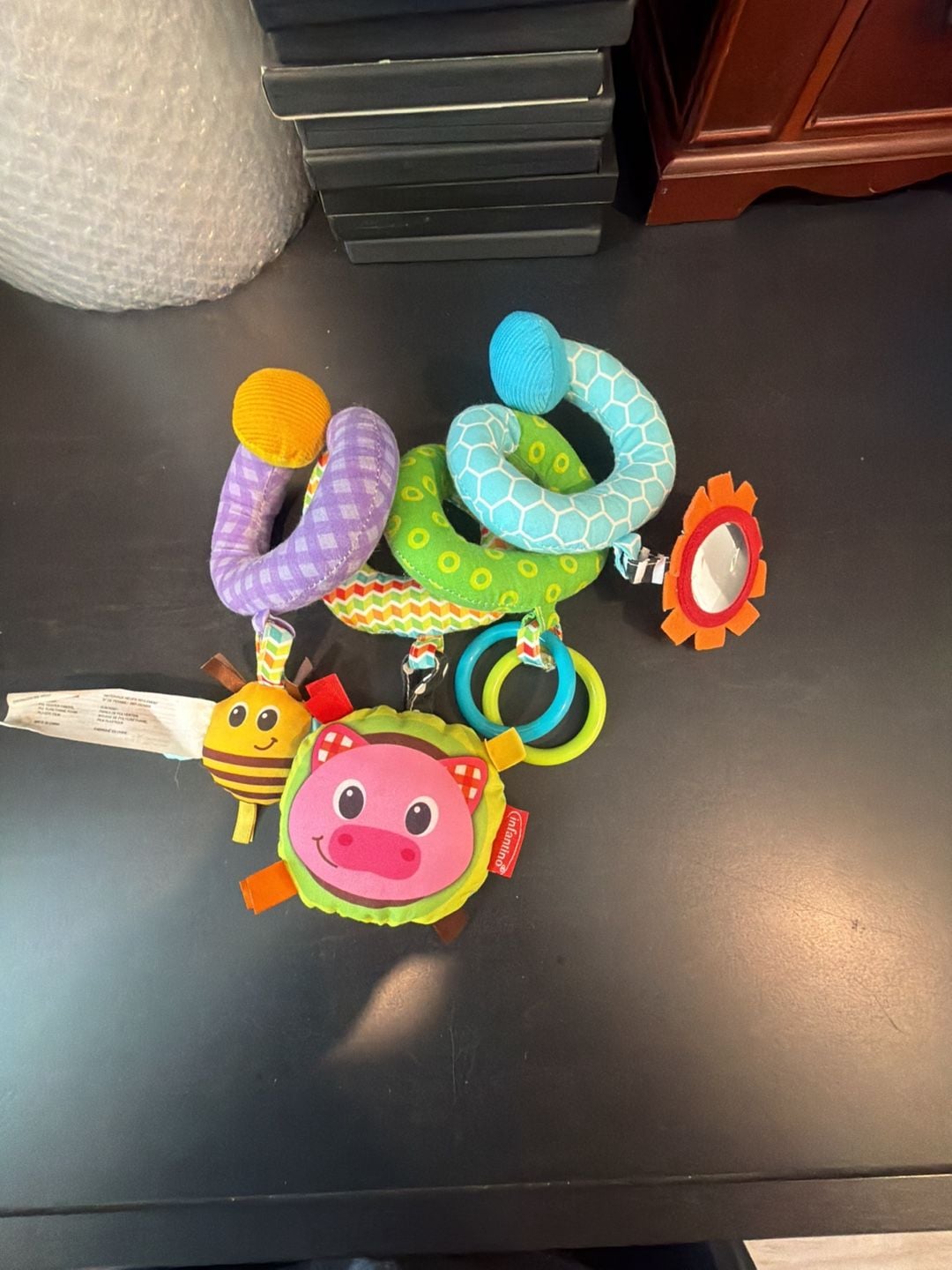 Infantino Spiral Activity Toy Farm Fun with Cow, Pig, Bee, and Sun Rattles 2