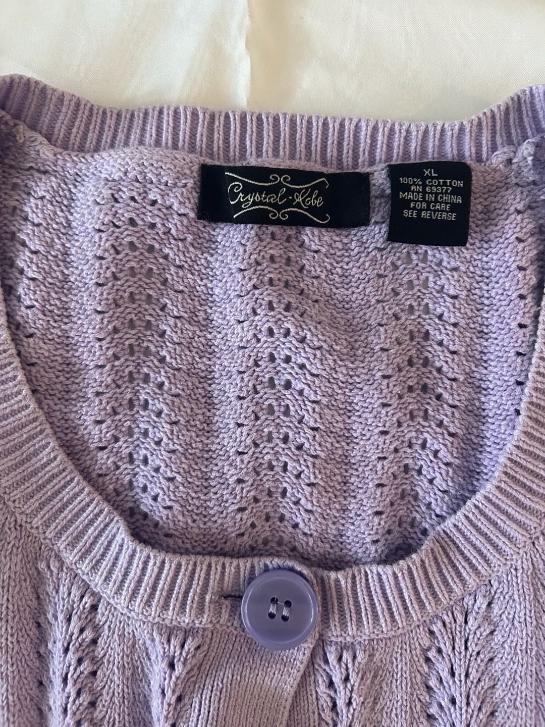 Crystal Kobe Lavender Cotton Pointelle Short Sleeve Button Front Cardigan 7