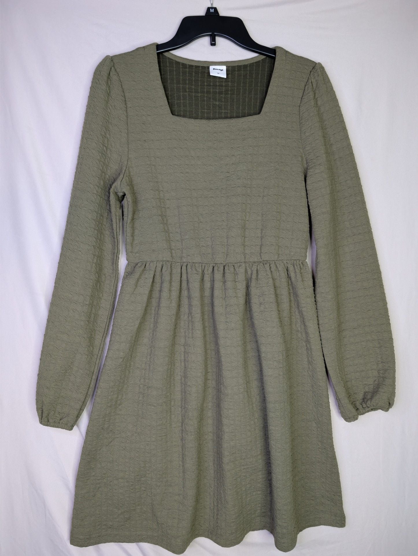 Doreyi Women's Long Sleeve Square Neck Textured Babydoll Dress 2