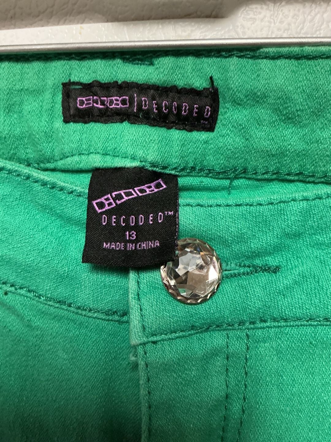 Decoded Women's Green Straight Leg Denim Jeans with Rhinestone Button 3