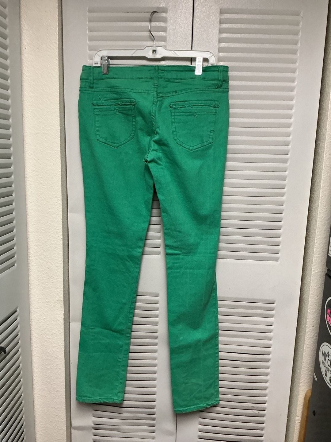 Decoded Women's Green Straight Leg Denim Jeans with Rhinestone Button 4