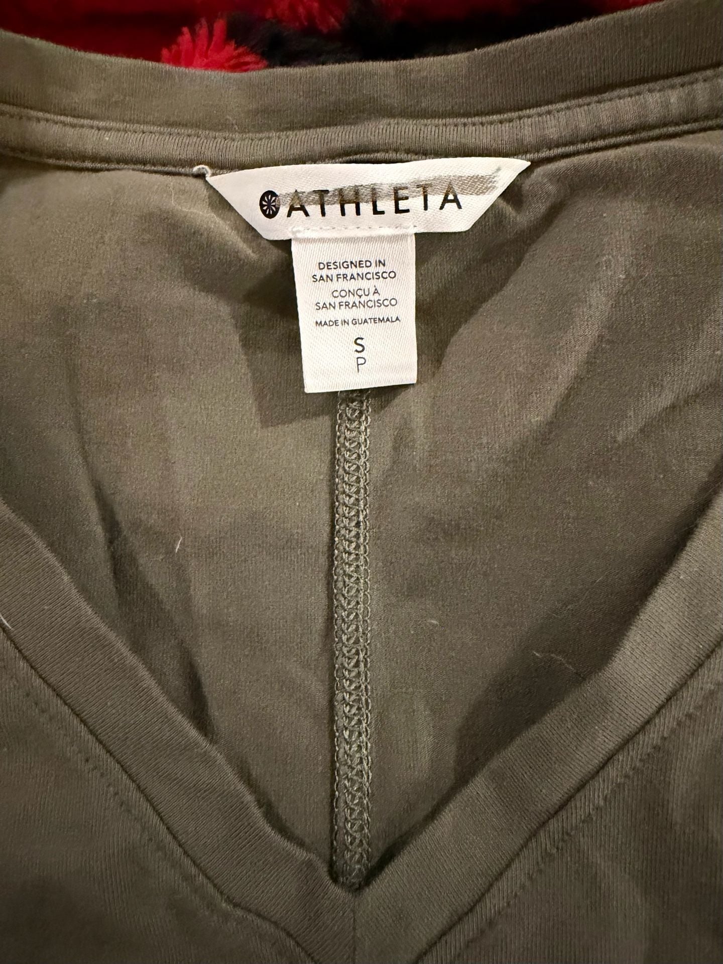 Athleta Olive Green V-Neck Long Sleeve Pullover Top 2
