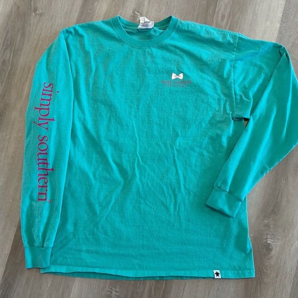 Simply Southern Jeep Hair Don't Care Long Sleeve Graphic T-Shirt Teal Large