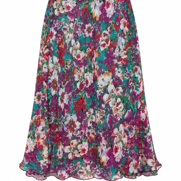 Notations Floral Print Midi Skirt with Lettuce Edge Hem, Size Small