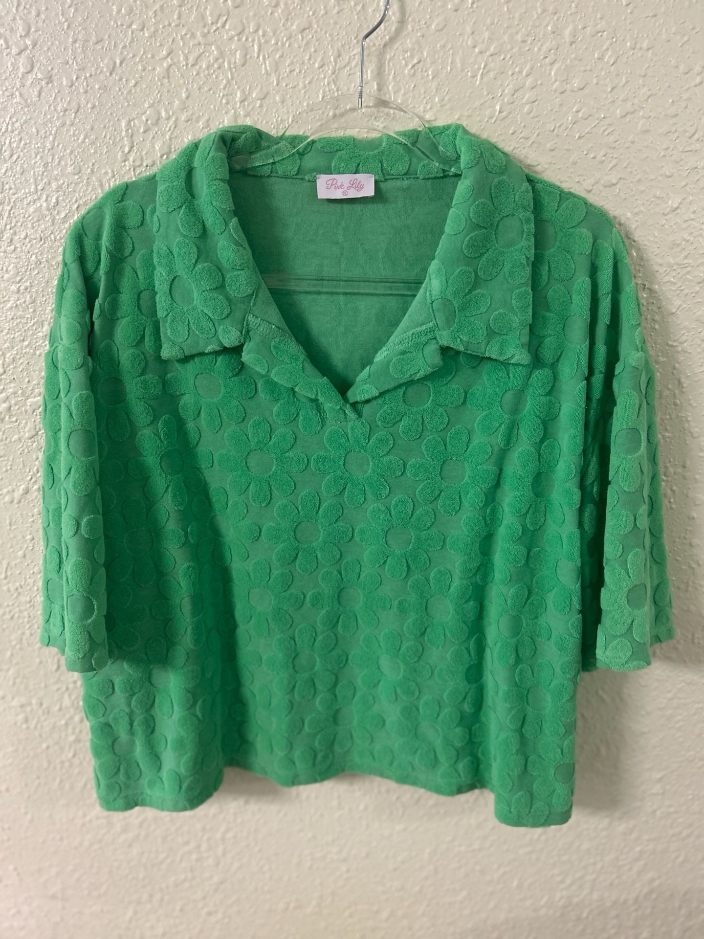 Pink Lily Green Floral Textured Terry Lounge Set 1