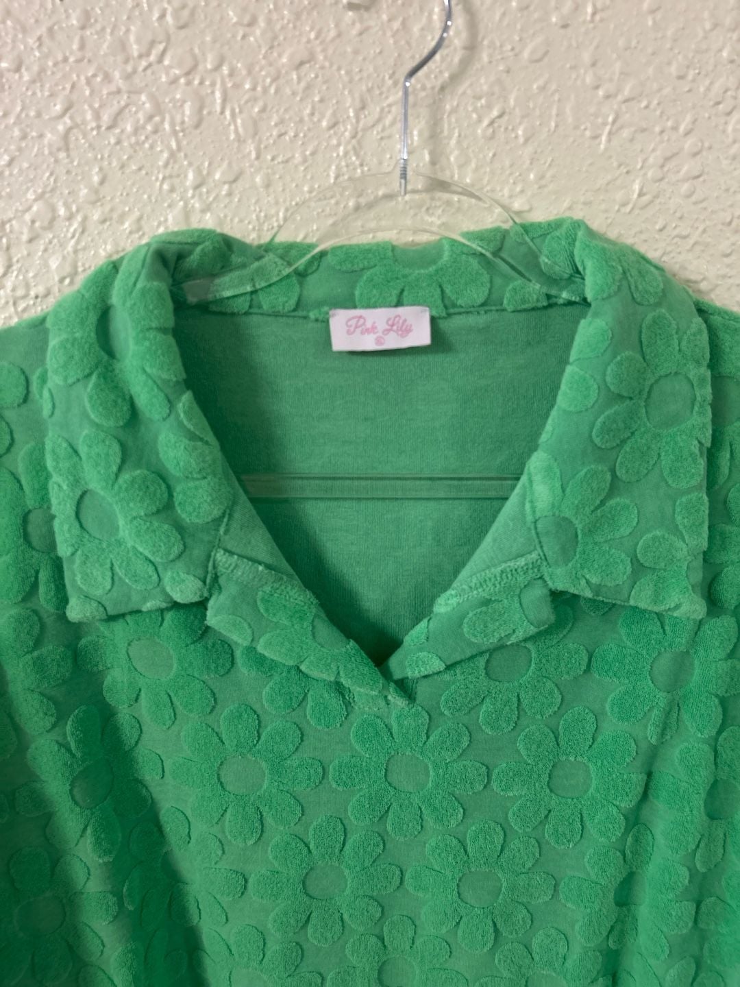Pink Lily Green Floral Textured Terry Lounge Set 5