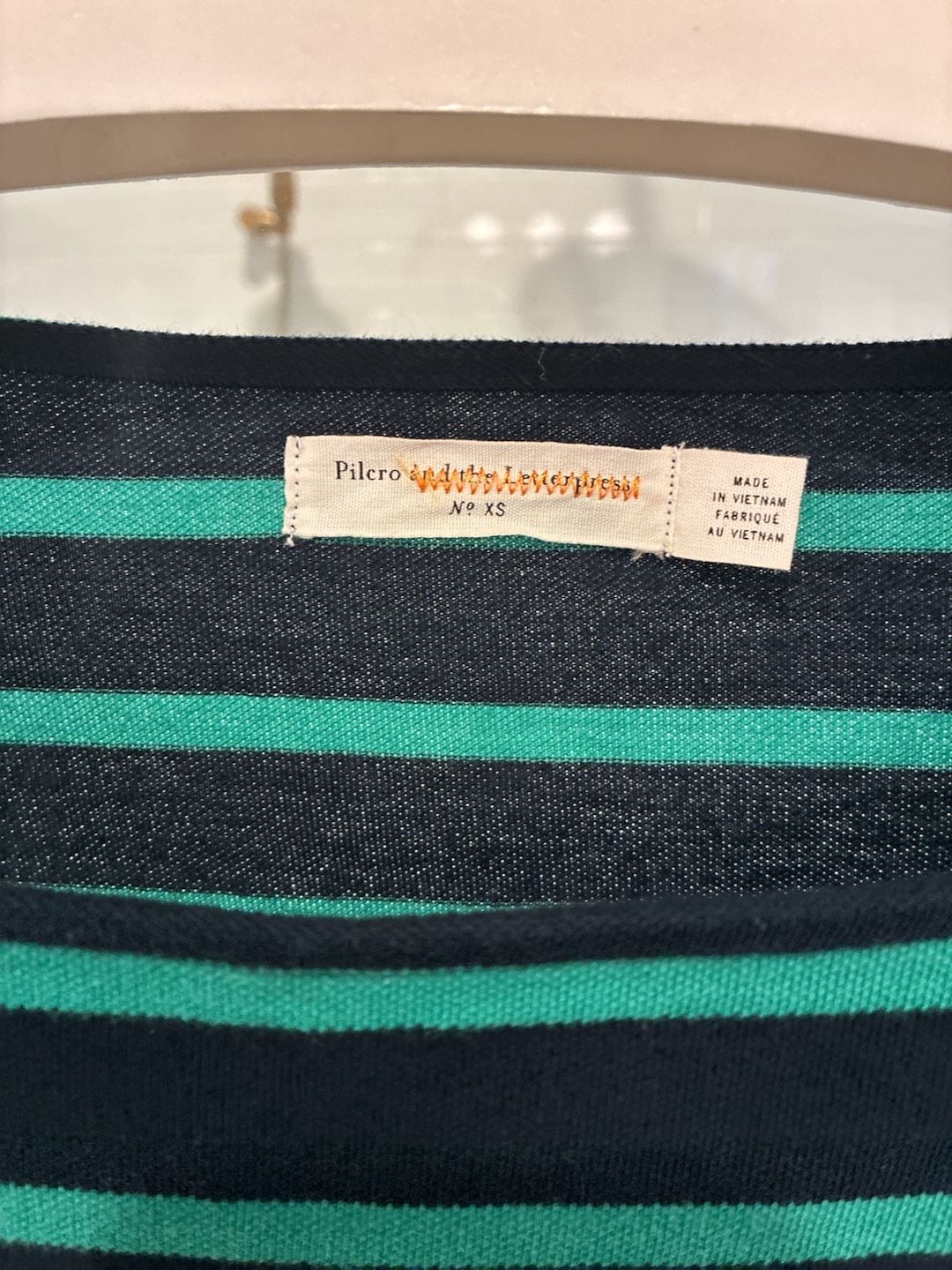 Pilcro and the Letterpress Green and Navy Striped Short Sleeve Knit Top XS 3