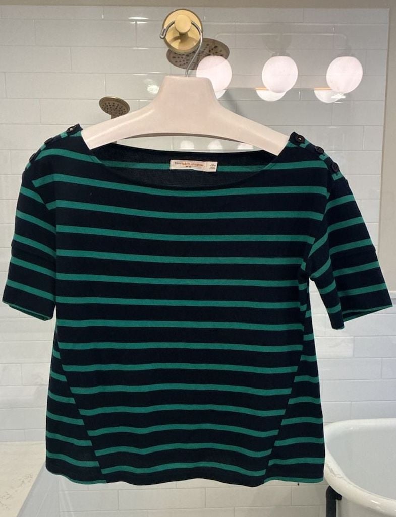 Pilcro and the Letterpress Green and Navy Striped Short Sleeve Knit Top XS 2