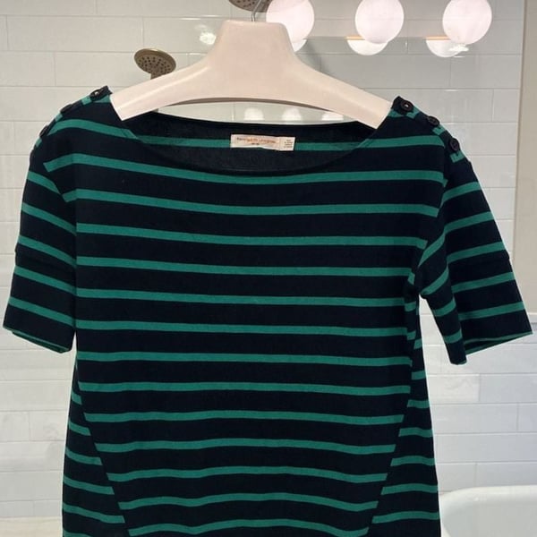 Pilcro and the Letterpress Green and Navy Striped Short Sleeve Knit Top XS