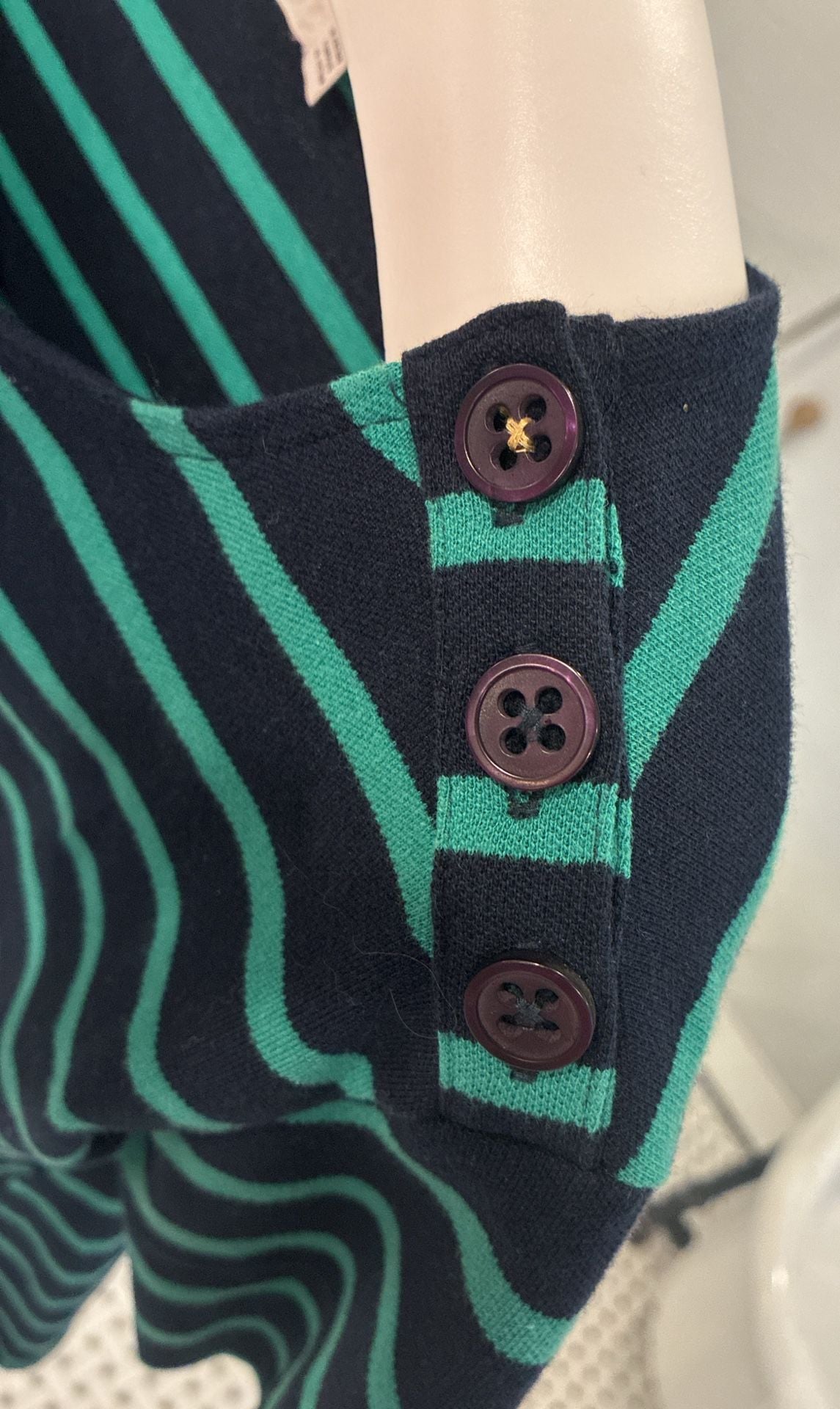 Pilcro and the Letterpress Green and Navy Striped Short Sleeve Knit Top XS 4