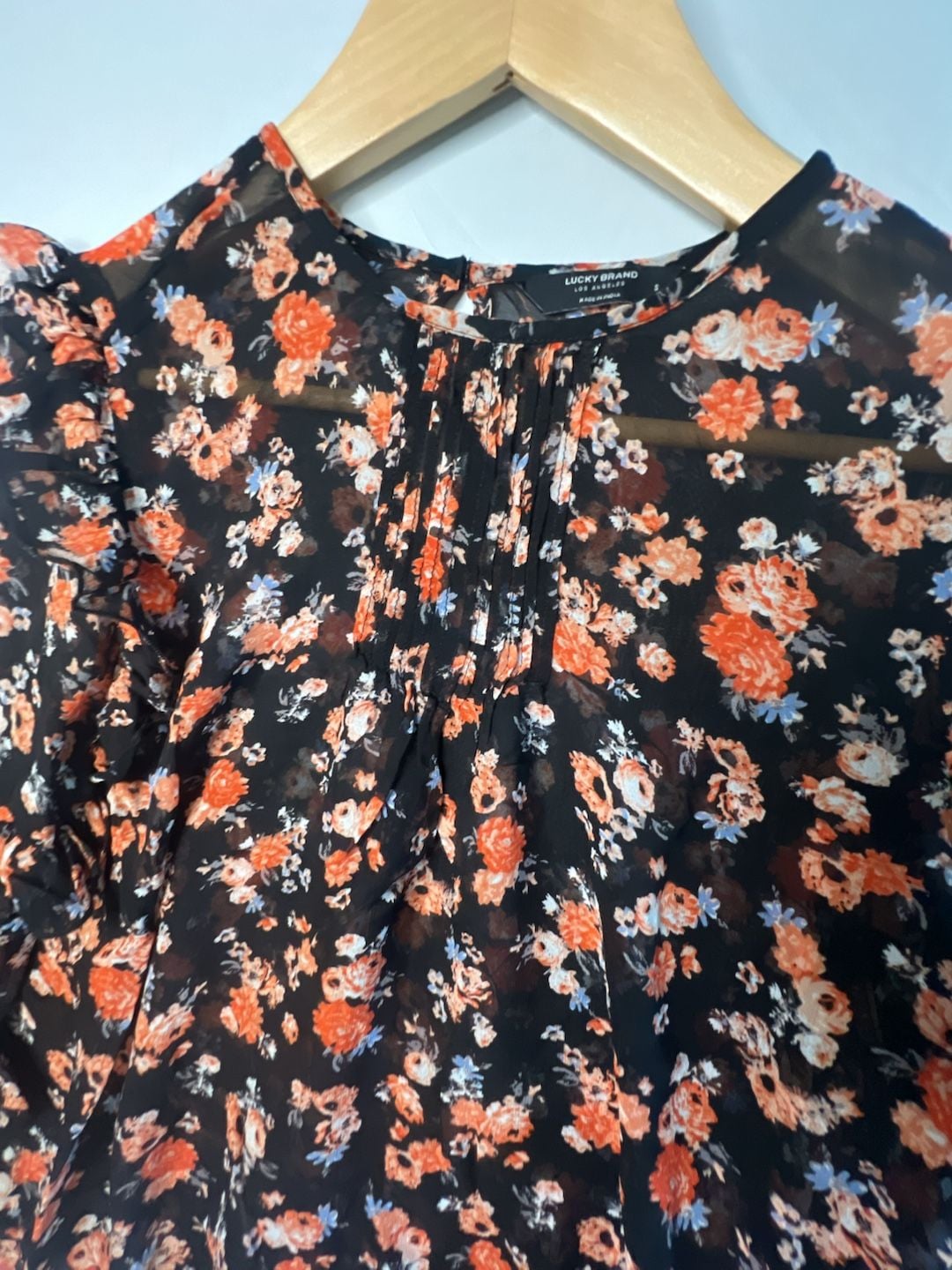 Lucky Brand Womens Black Floral Print Ruffled Long Sleeve Chiffon Blouse 4