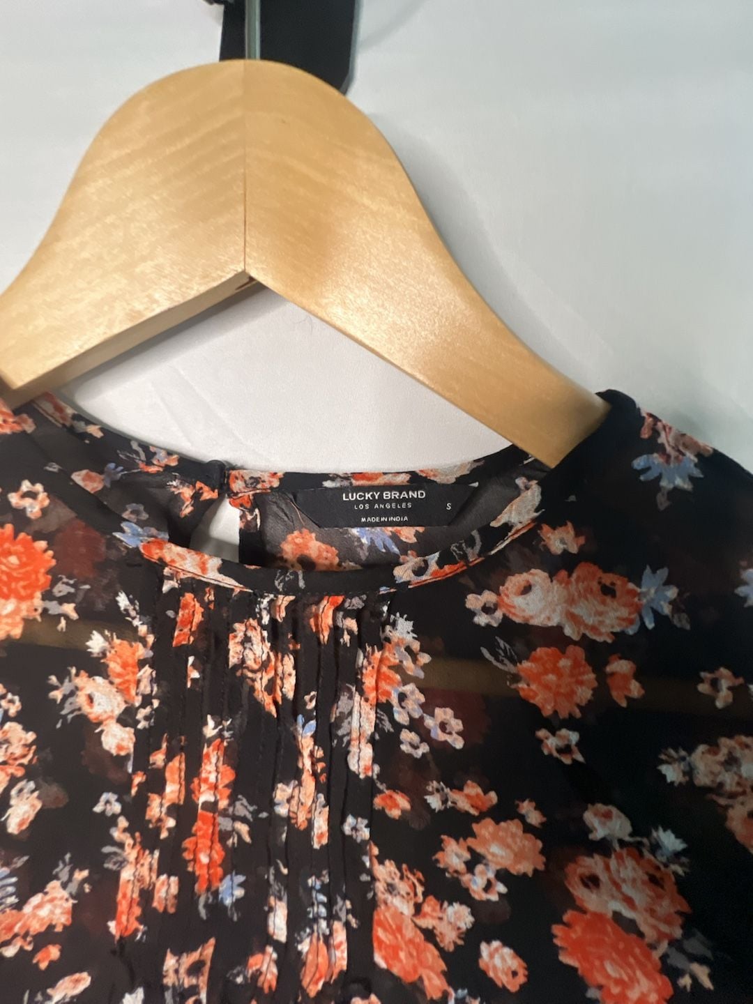 Lucky Brand Womens Black Floral Print Ruffled Long Sleeve Chiffon Blouse 6