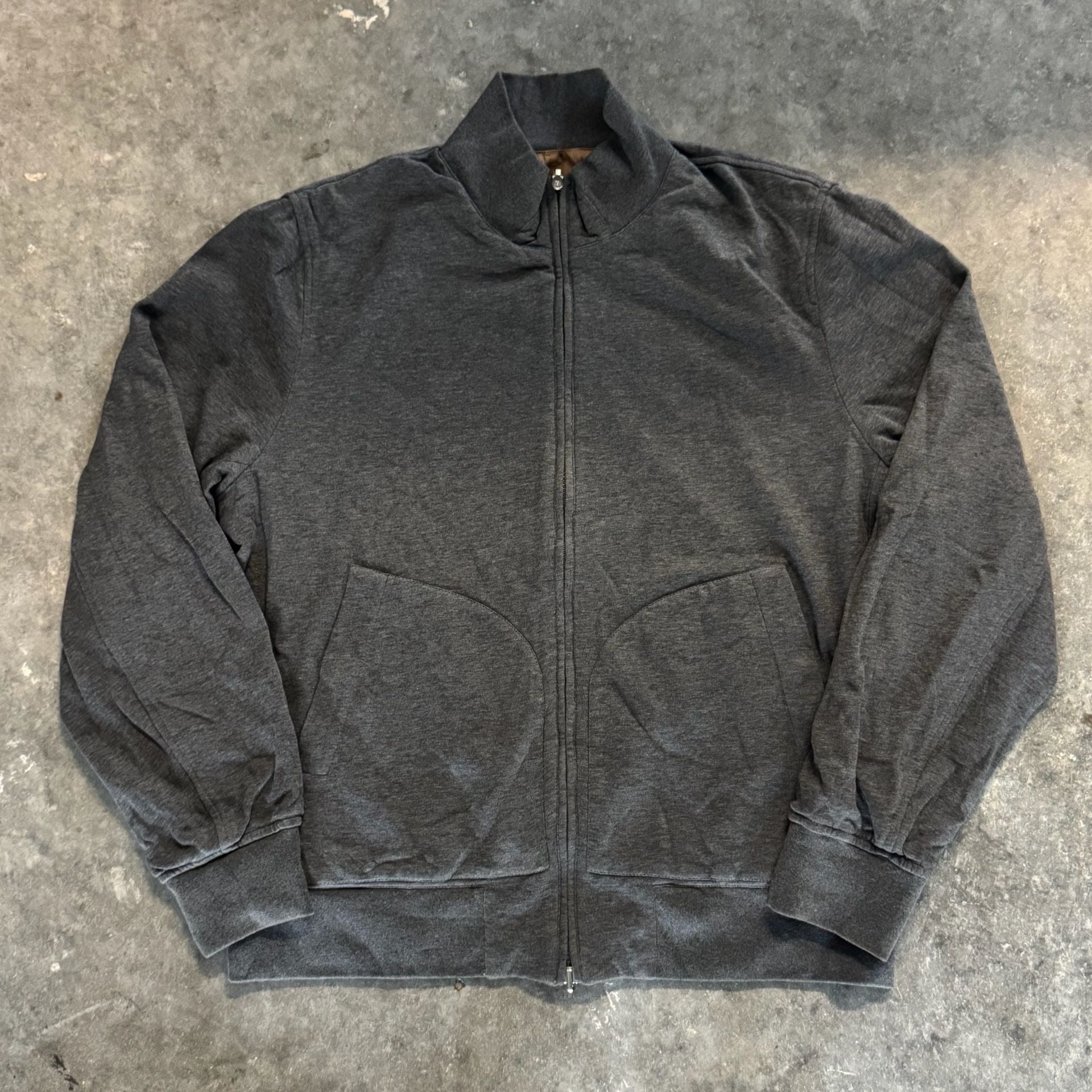 Brunello Cucinelli Reversible Full-Zip Bomber Jacket in Gray and Tan Size L 2