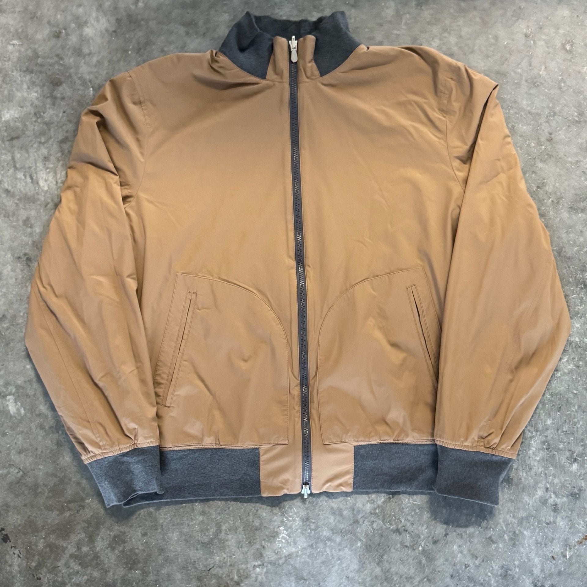 Brunello Cucinelli Reversible Full-Zip Bomber Jacket in Gray and Tan Size L 5
