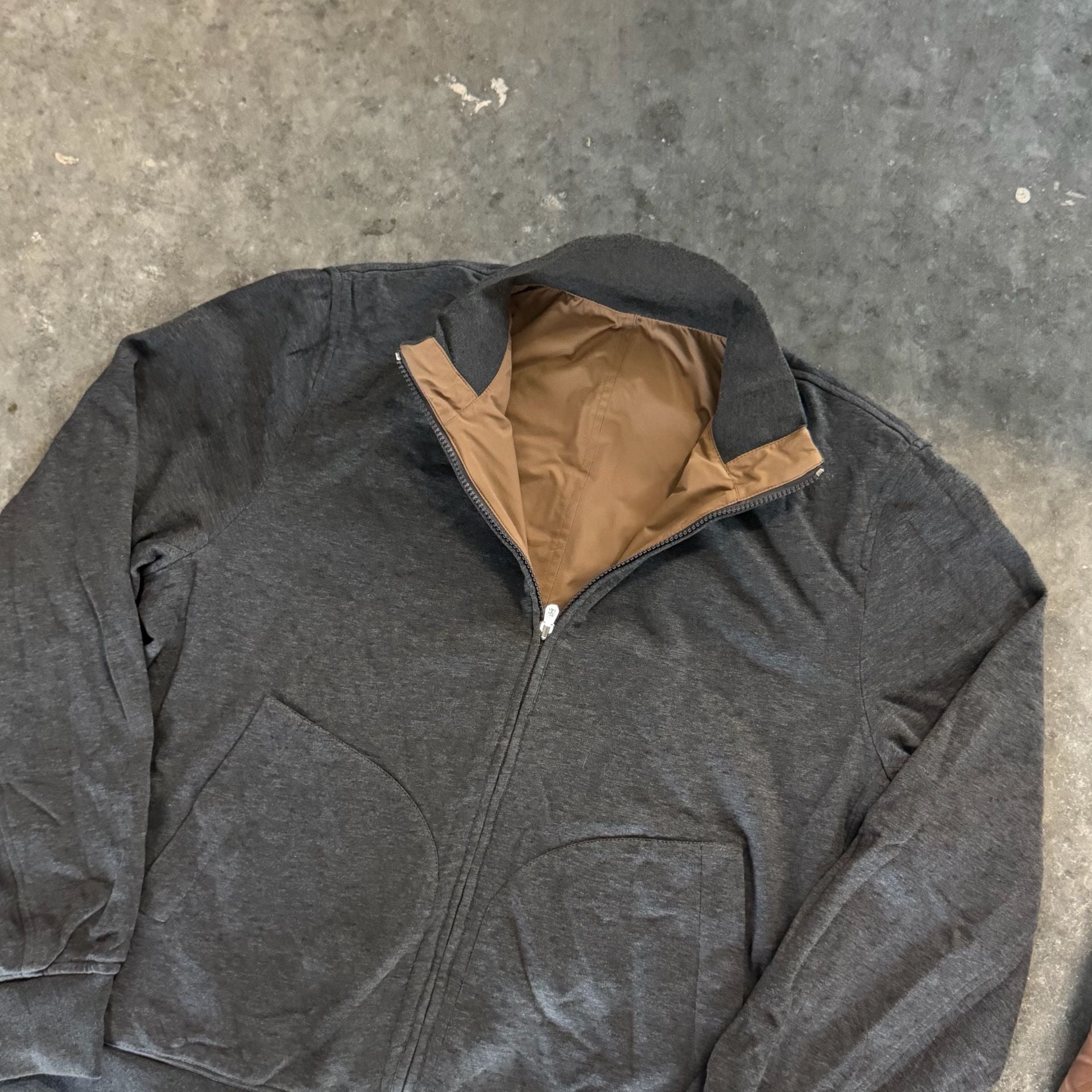 Brunello Cucinelli Reversible Full-Zip Bomber Jacket in Gray and Tan Size L 7
