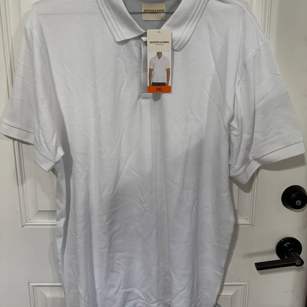 Scotch & Soda Amsterdam Men's White Textured Short Sleeve Polo Shirt