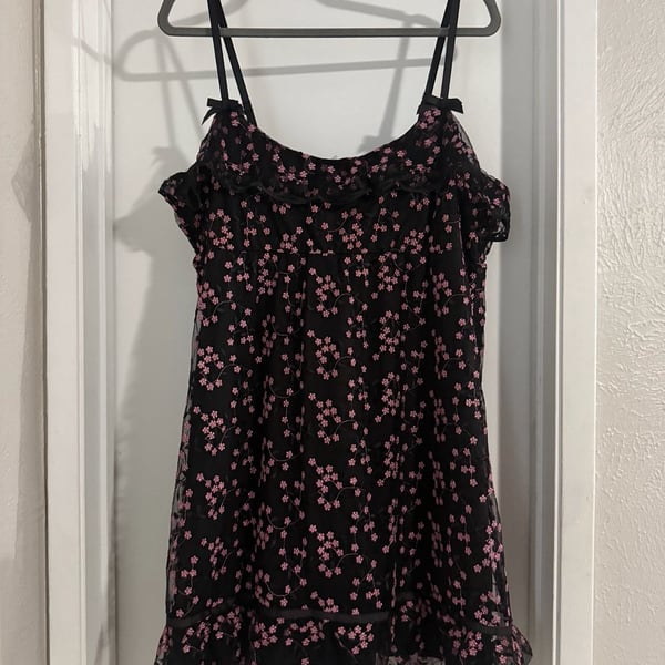 Betsey Johnson Black Floral Embroidered Babydoll Cami Dress
