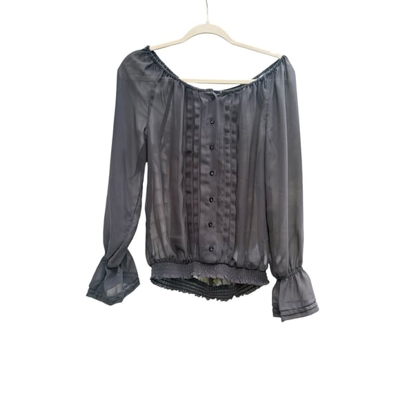 Andrew Charles Sheer Long Sleeve Button-Down Blouse with Smocked Waist