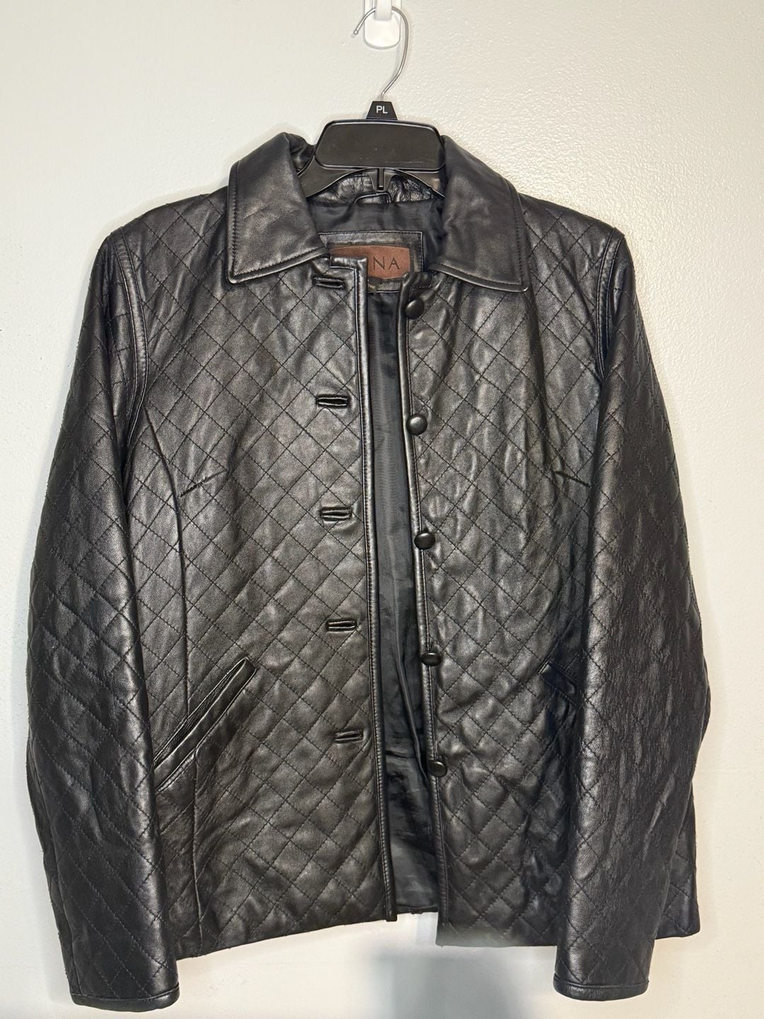 Siena Women's Black Quilted 100% Leather Button-Front Jacket Size 8 2