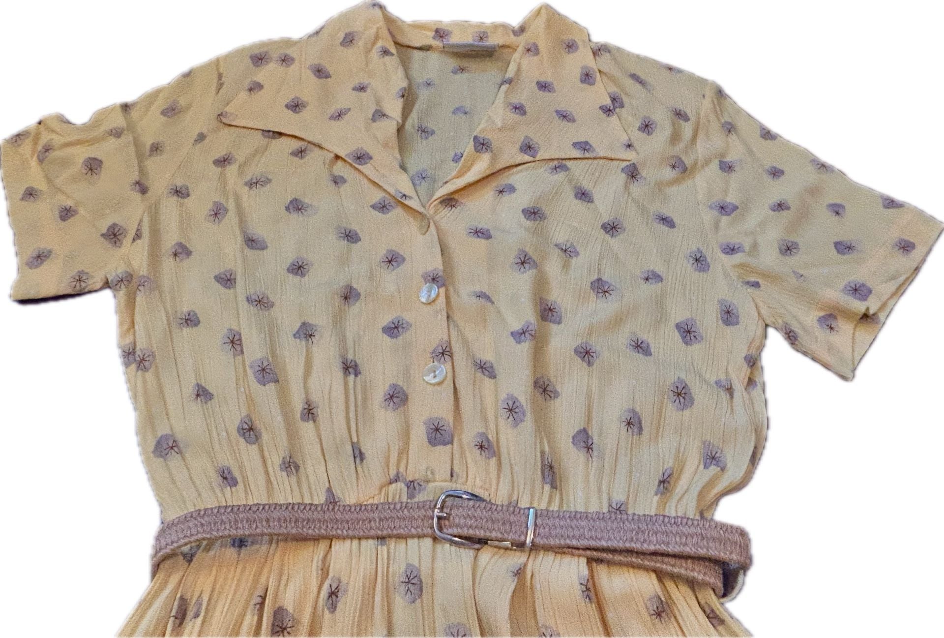 Bianco Vintage 90s Yellow Butter Mom Button-Up Maxi Printed Shirtdress w Belt 5