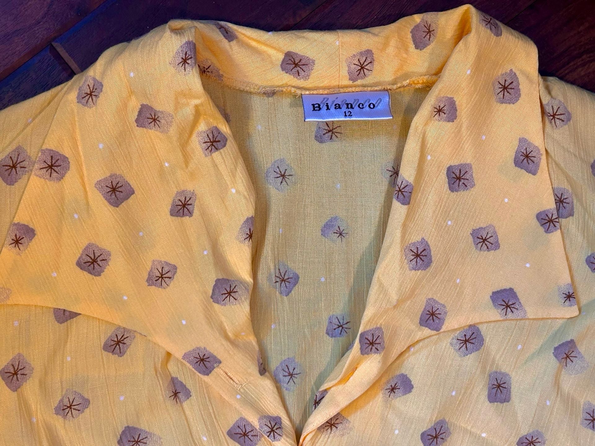 Bianco Vintage 90s Yellow Butter Mom Button-Up Maxi Printed Shirtdress w Belt 6