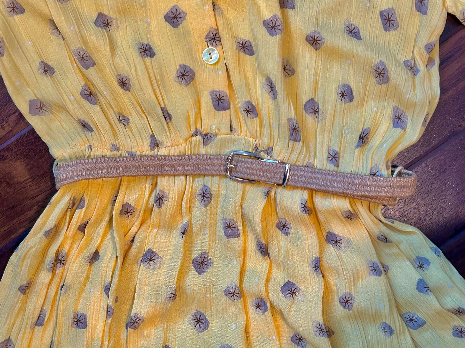 Bianco Vintage 90s Yellow Butter Mom Button-Up Maxi Printed Shirtdress w Belt 8