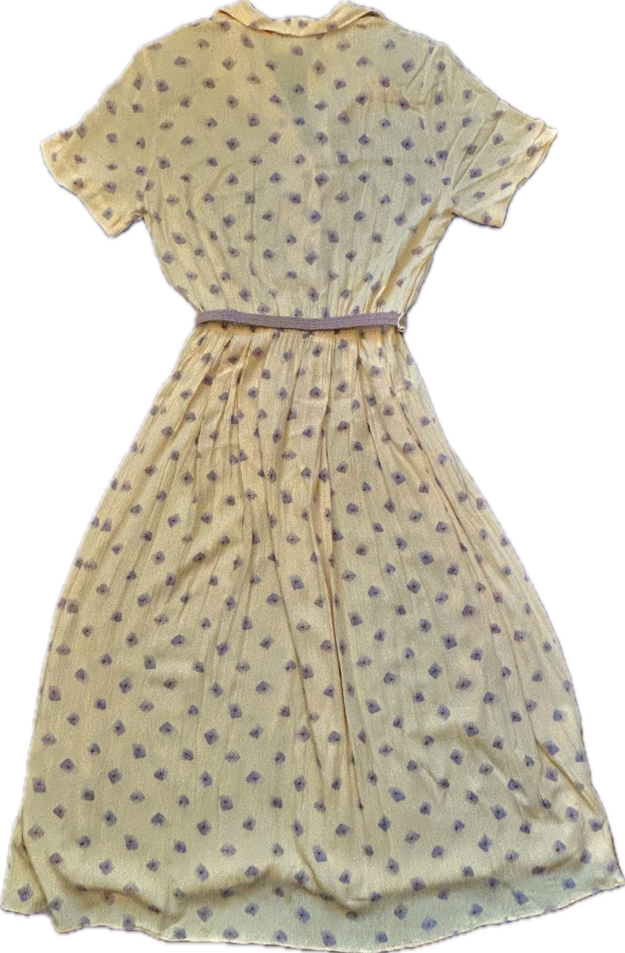 Bianco Vintage 90s Yellow Butter Mom Button-Up Maxi Printed Shirtdress w Belt 10