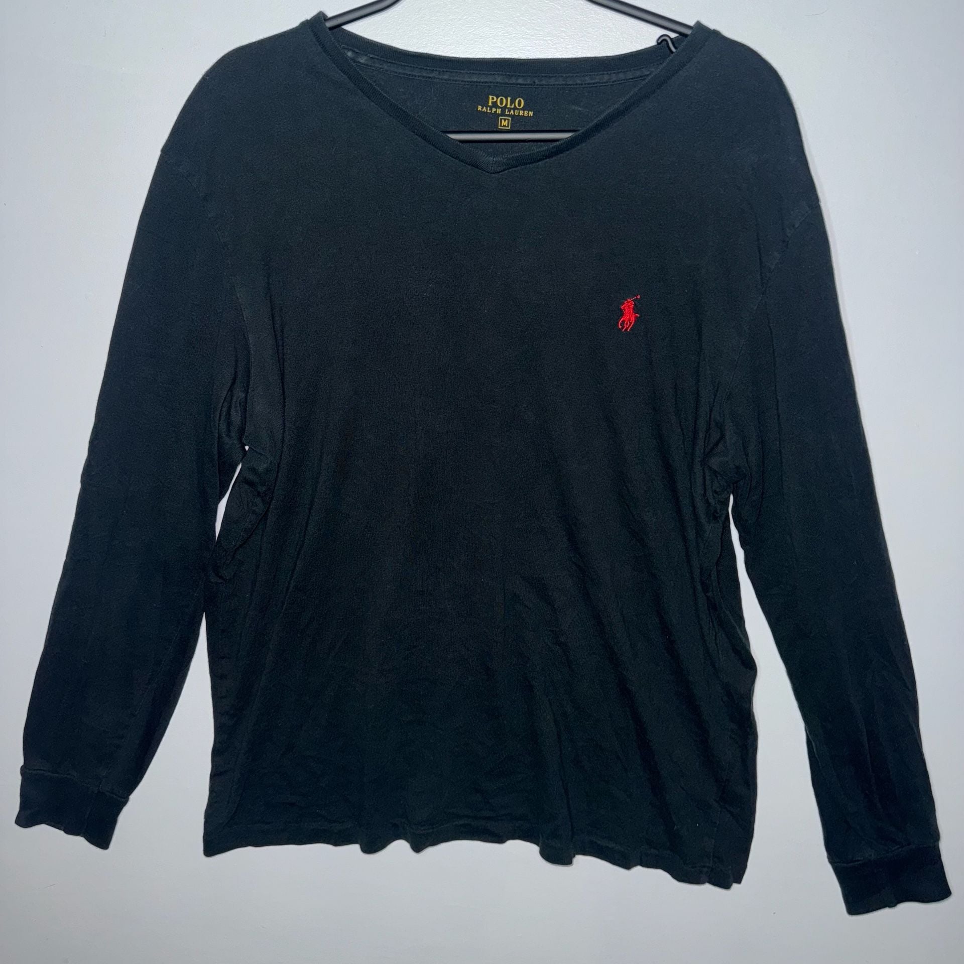 Polo Ralph Lauren Men's Black Long Sleeve V-Neck T-Shirt with Red Pony Logo 2