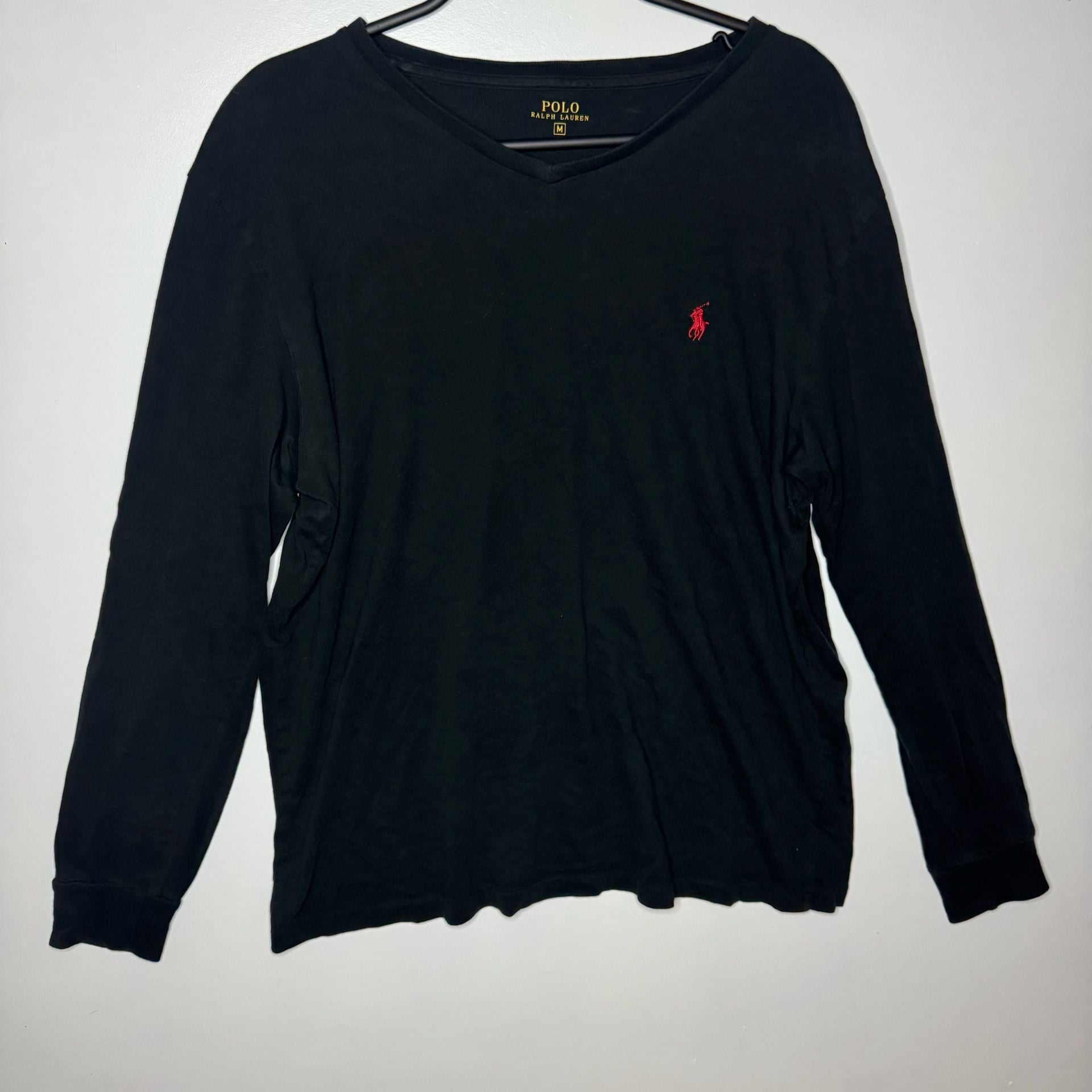 Polo Ralph Lauren Men's Black Long Sleeve V-Neck T-Shirt with Red Pony Logo 3