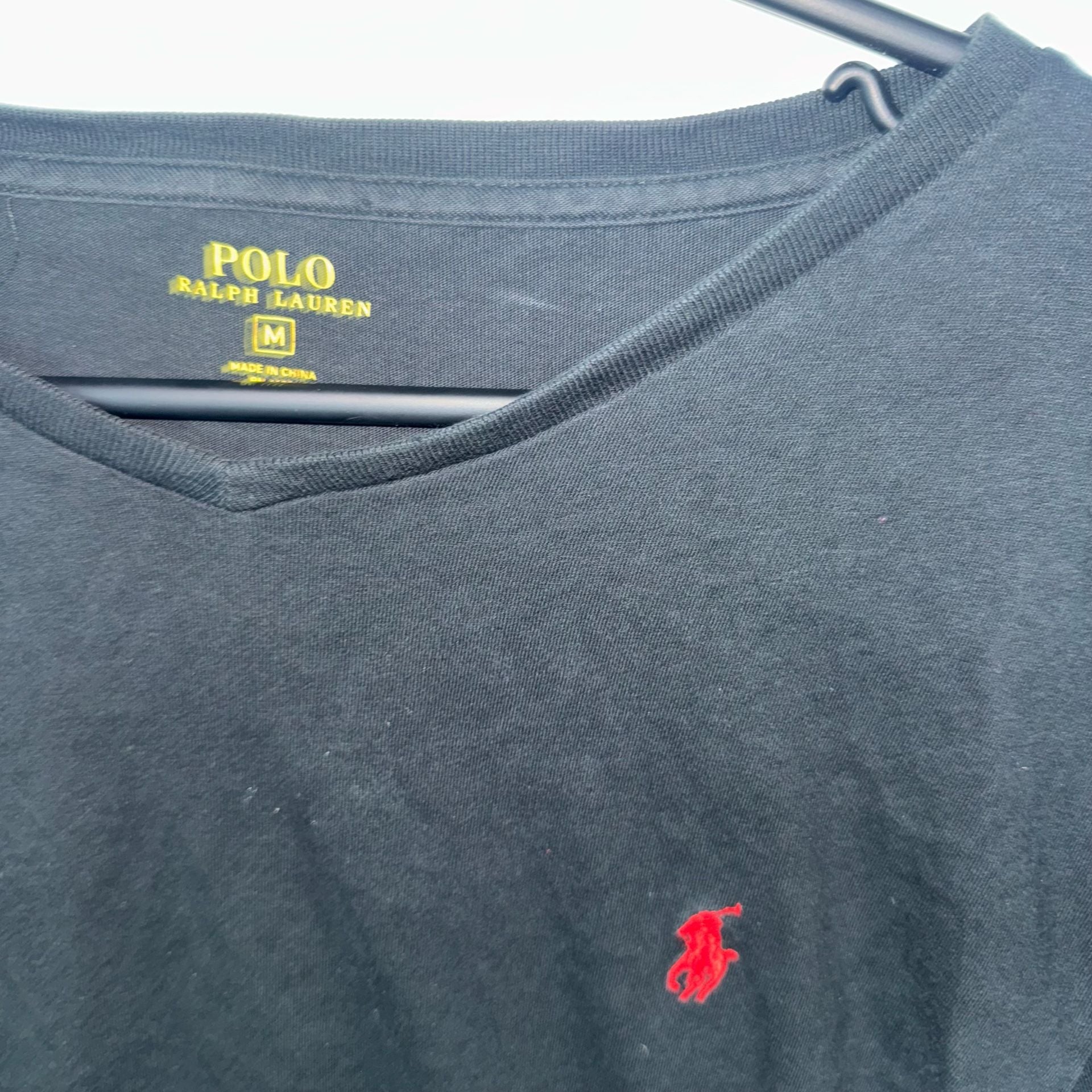 Polo Ralph Lauren Men's Black Long Sleeve V-Neck T-Shirt with Red Pony Logo 4