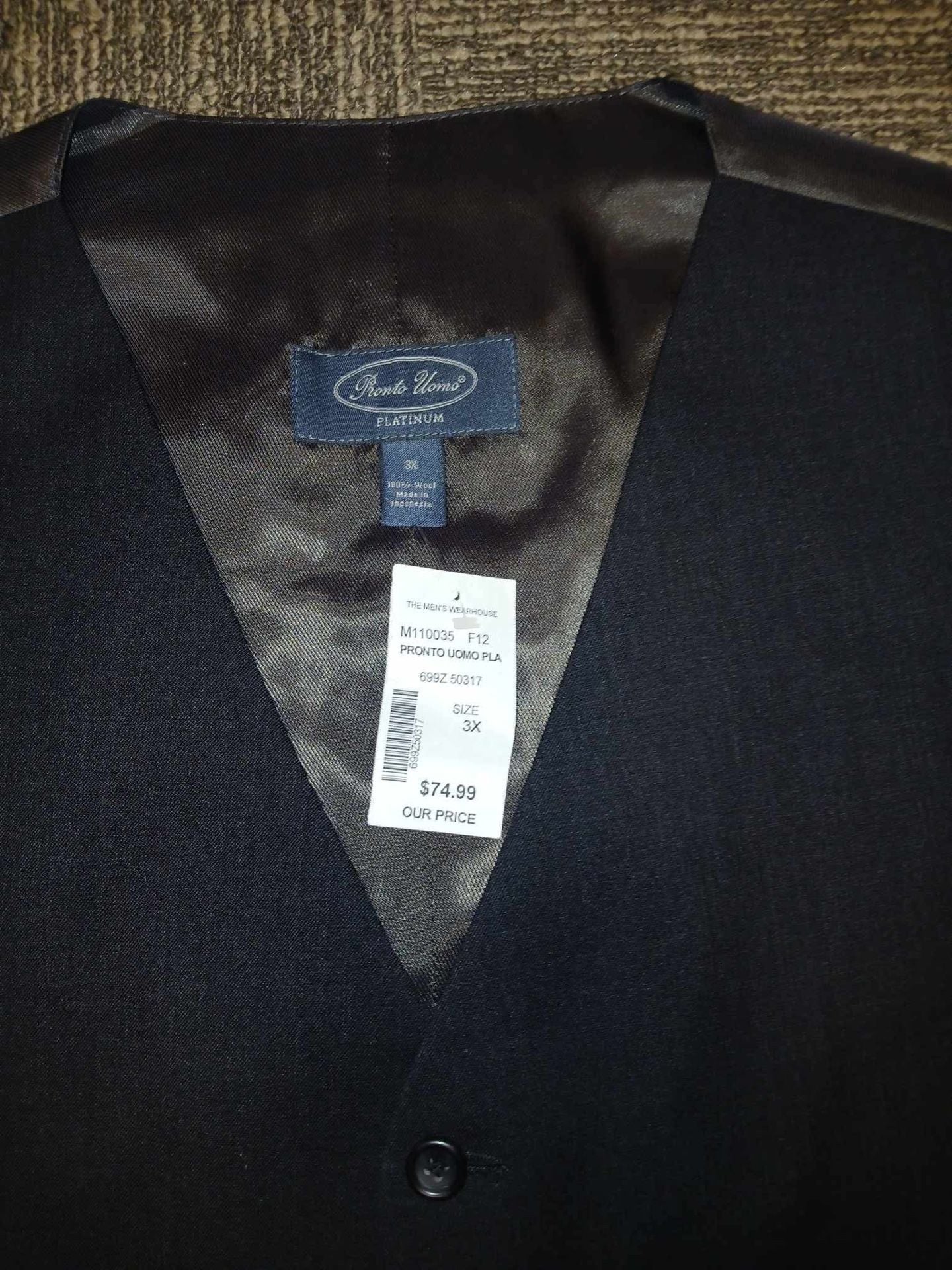 Pronto Uomo Platinum Men's 100% Wool Suit Vest, Size 3X 2