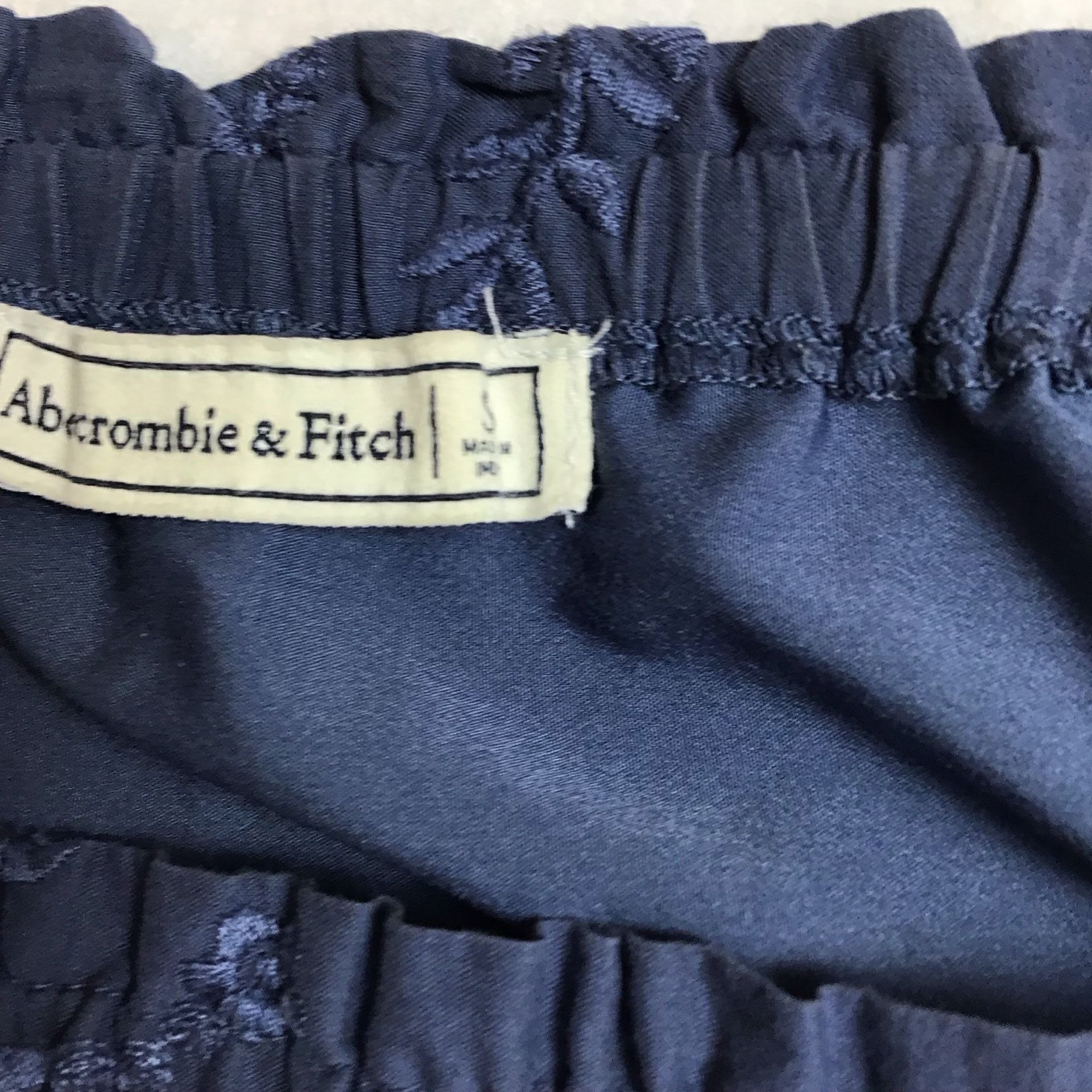 Abercrombie & Fitch Off Shoulder Embroidered Lace Trim Mini Dress Navy Blue S 10