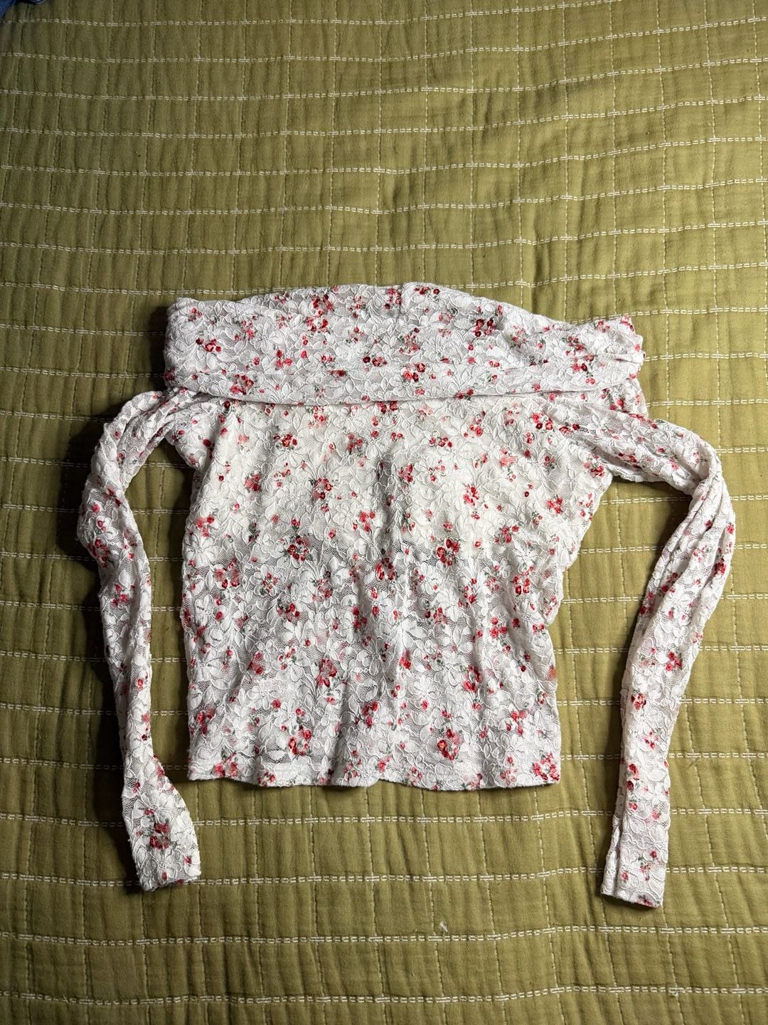 Hollister All-Over Floral Lace Off-the-Shoulder Long Sleeve Top 1