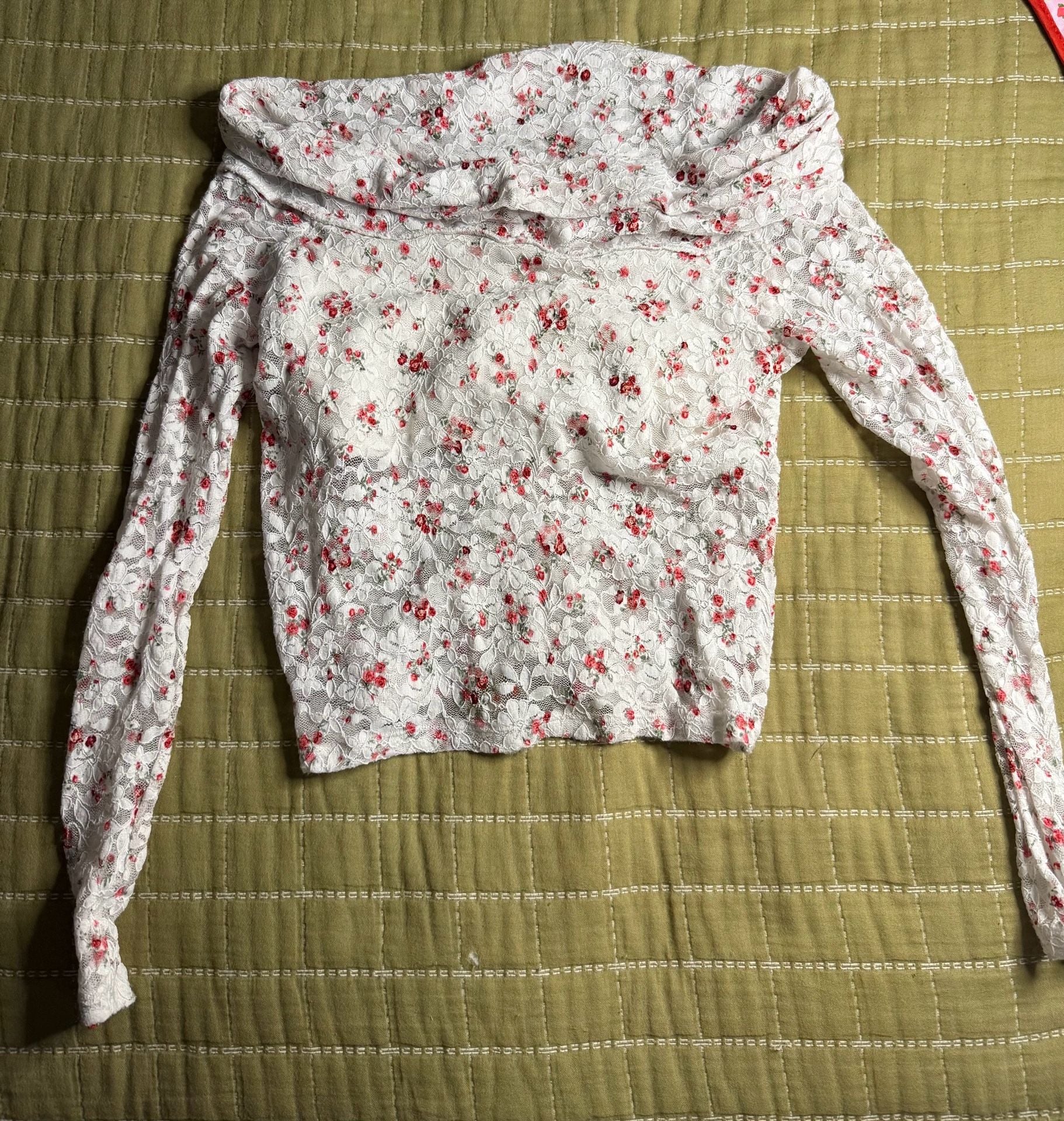Hollister All-Over Floral Lace Off-the-Shoulder Long Sleeve Top 5