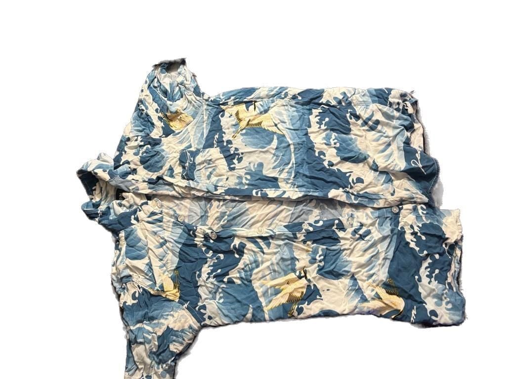 Reason Brand Blue Wave and Crane Print Short Sleeve Button-Up Shirt 1