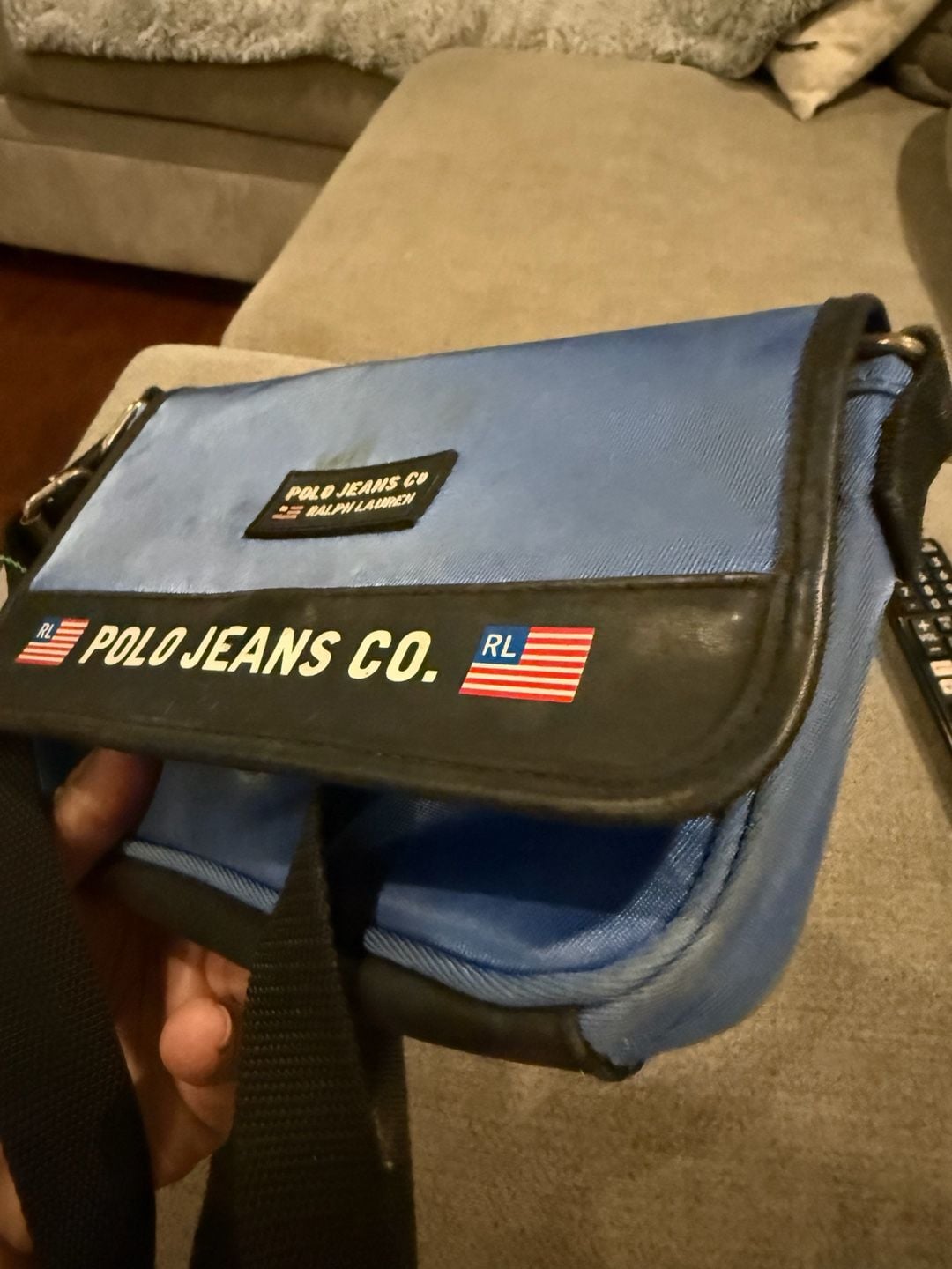 Vintage 90s Polo Jeans Co. Ralph Lauren Blue/Black Nylon Crossbody Bag 9