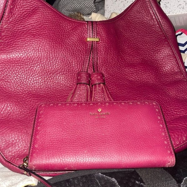 Kate Spade New York Nori Merlot Pebble Leather Hobo Bag and Matching Wallet Set