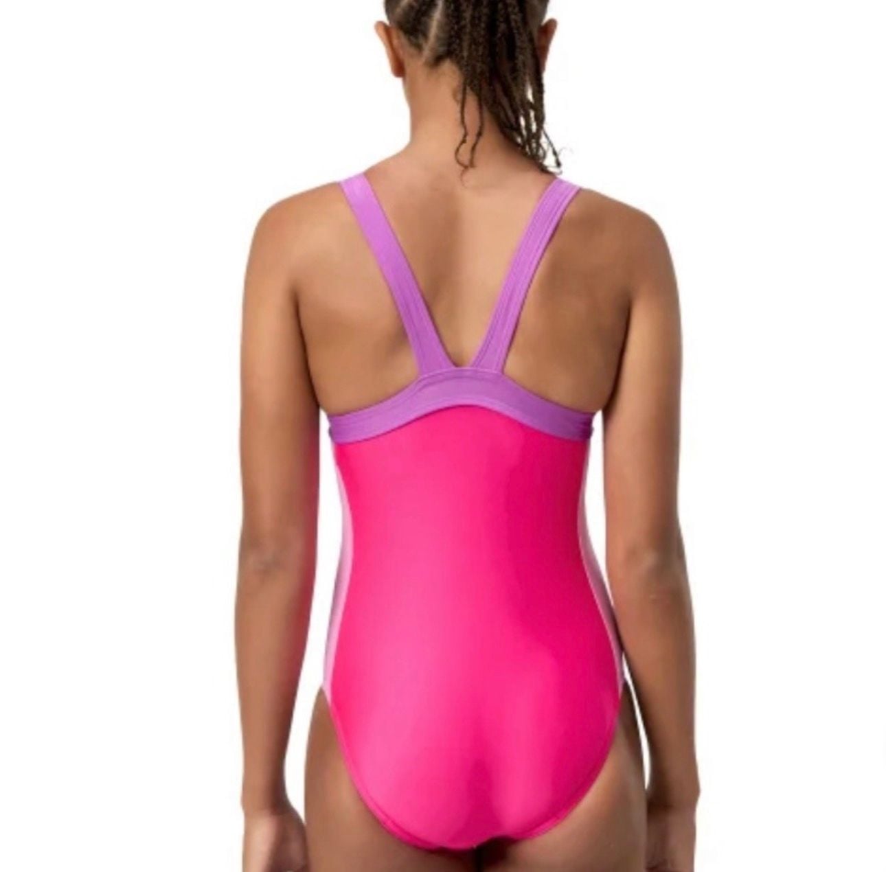 Speedo Girls Youth XL Pink Purple Infinity Splice 1 Piece Swimsuit UPF 50+ 3