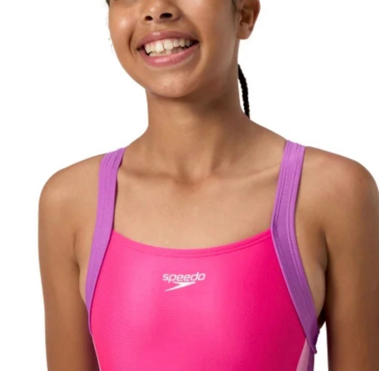 Speedo Girls Youth XL Pink Purple Infinity Splice 1 Piece Swimsuit UPF 50+ 4