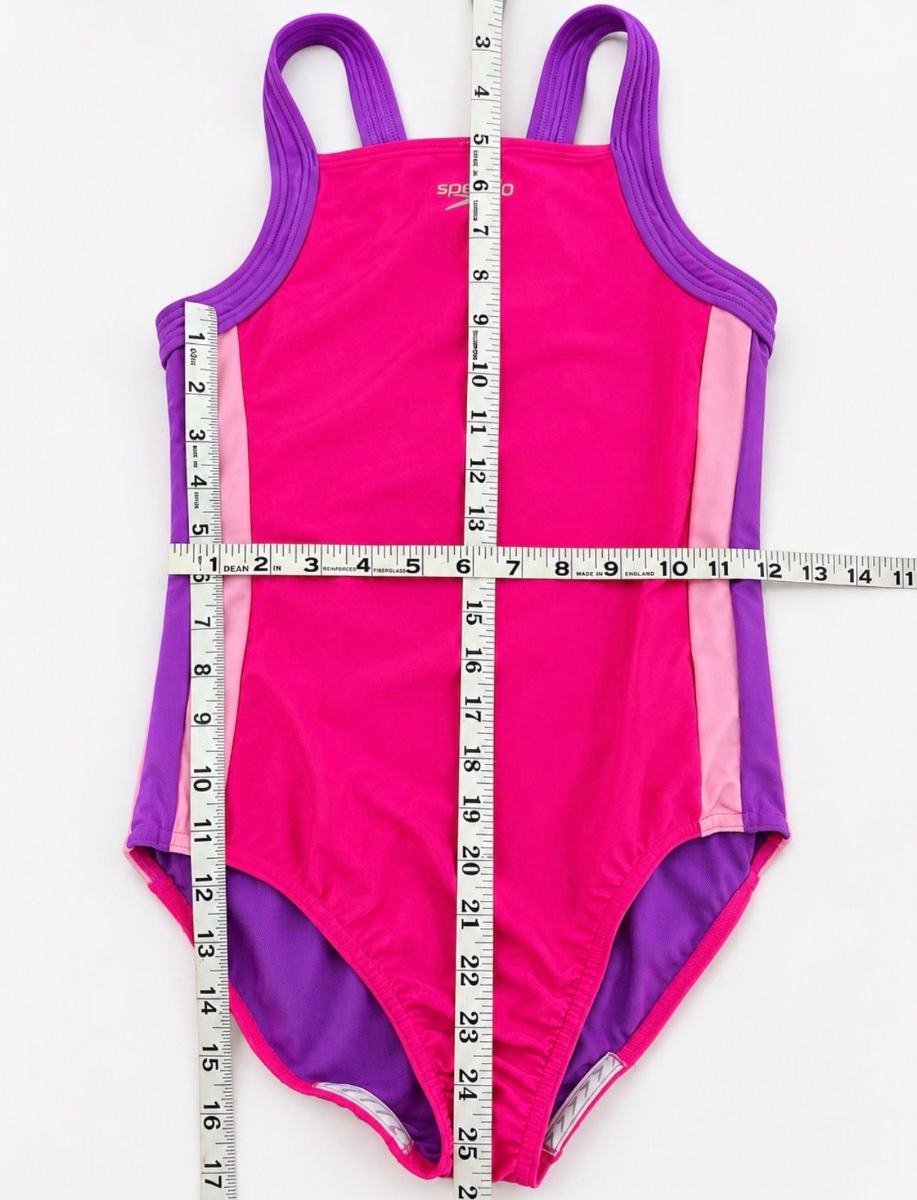 Speedo Girls Youth XL Pink Purple Infinity Splice 1 Piece Swimsuit UPF 50+ 6